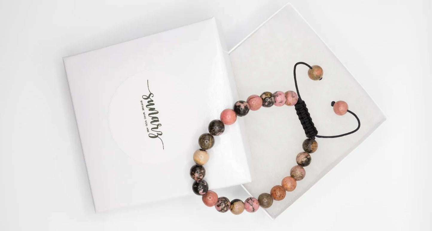 Natural Pink Black Rhodonite Stone Bracelet for Love – The “Stone of Grace and Elegance”